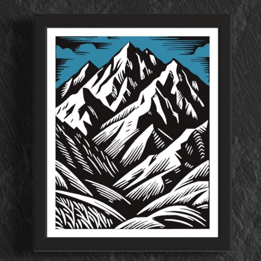 Print - Giclee Mountain Print - 11" x 14" (Print from Linocut)