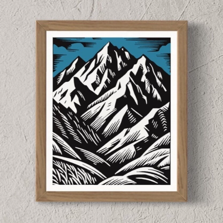 Print - Giclee Mountain Print - 11" x 14" (Print from Linocut)