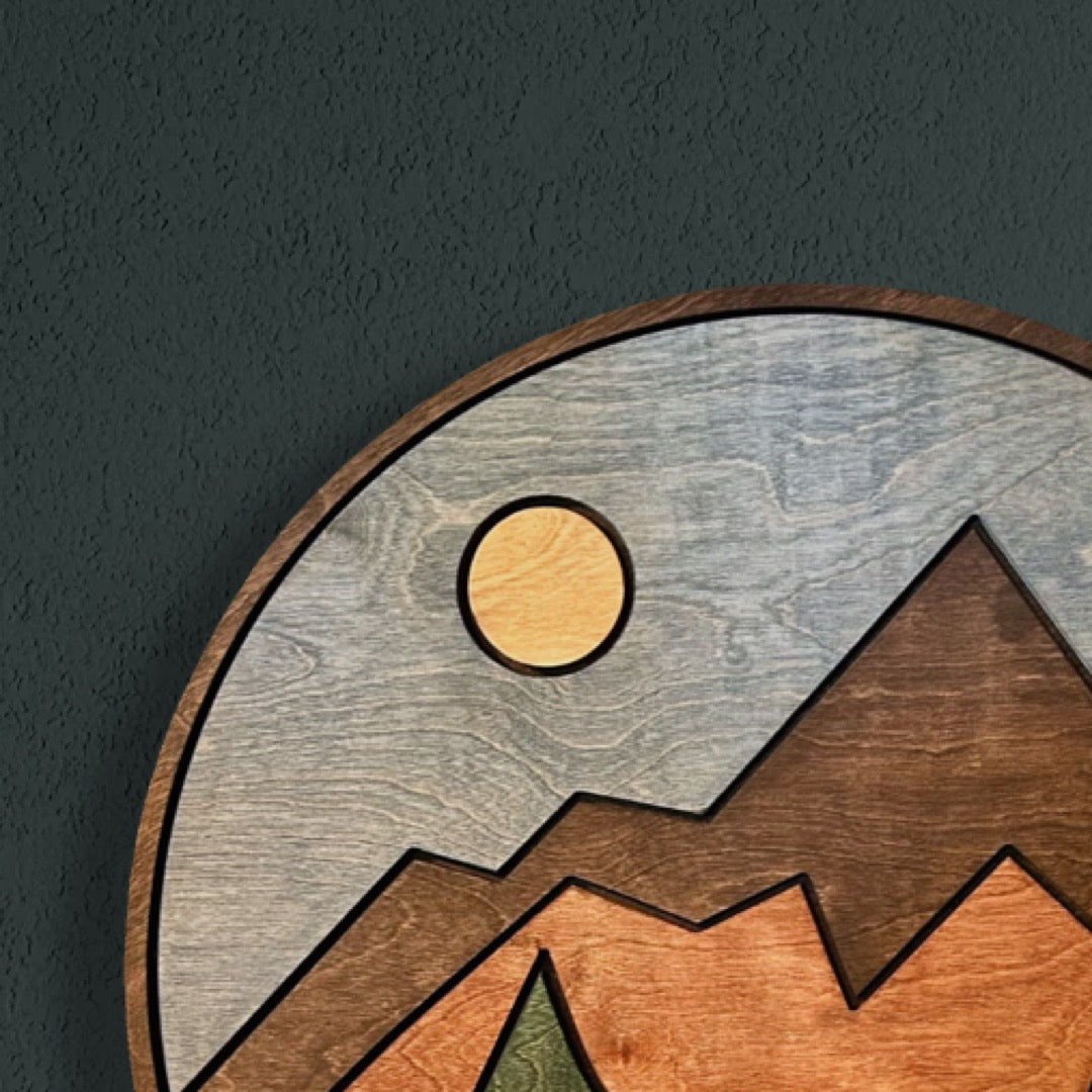 Mountain Landscape - 18" Round Wooden Art