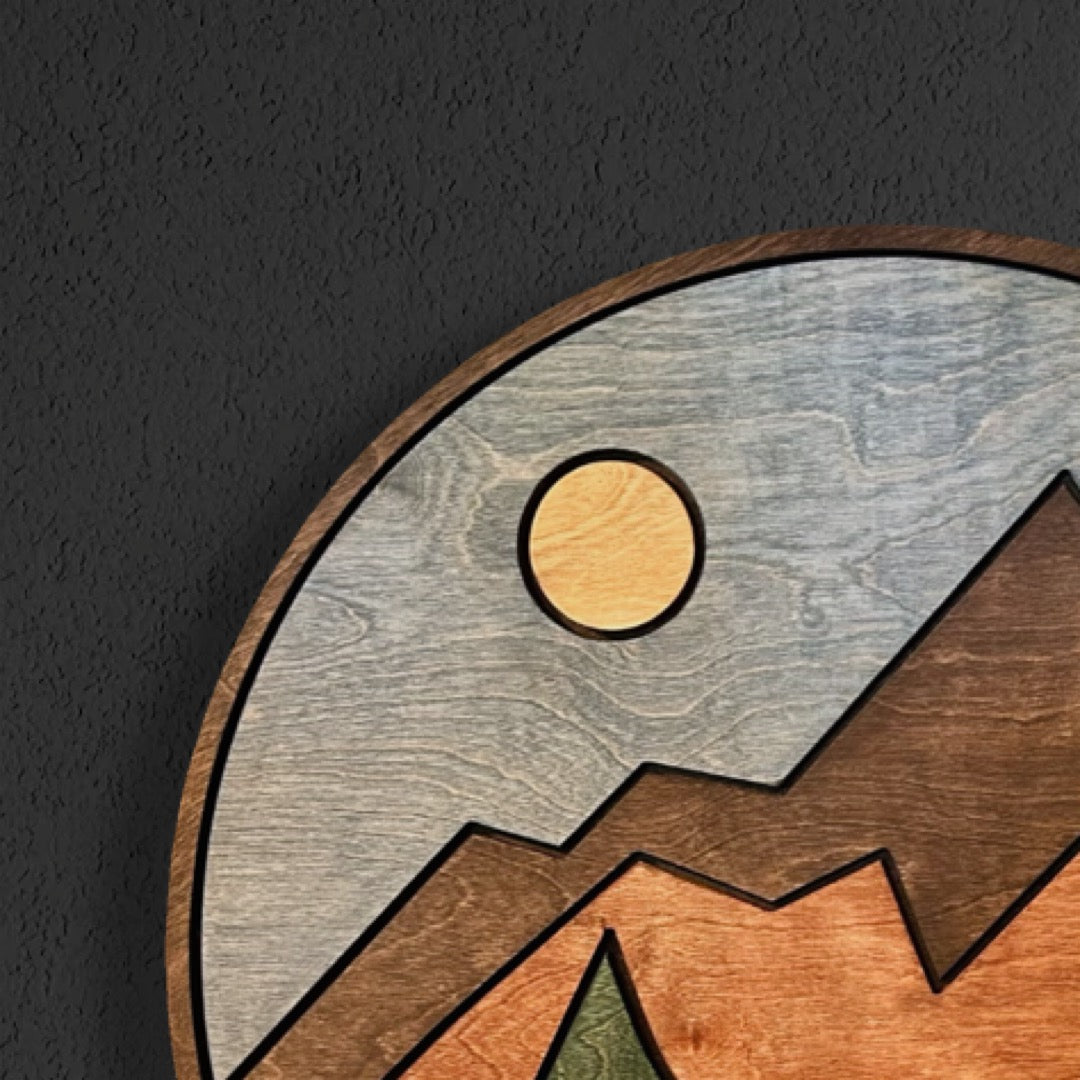 Mountain Landscape - 18" Round Wooden Art