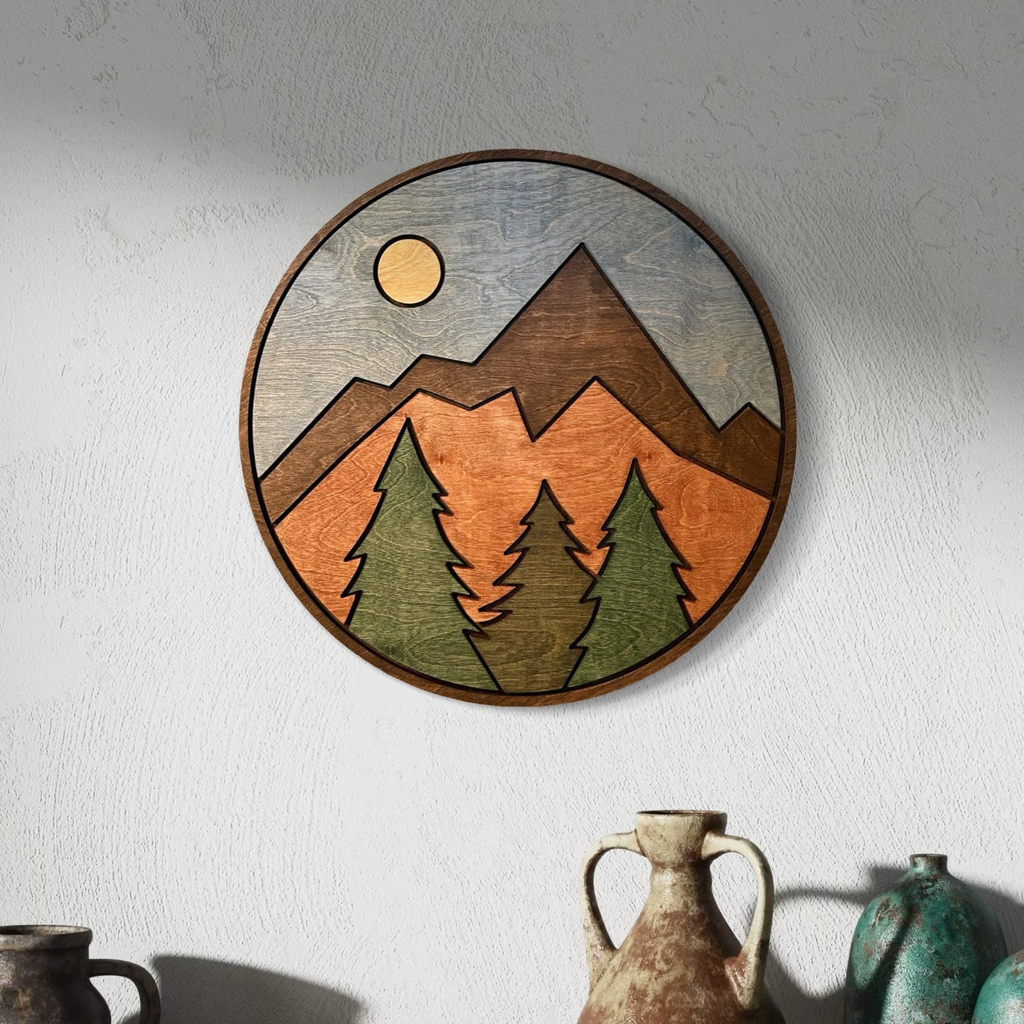 Mountain Landscape - 18" Round Wooden Art